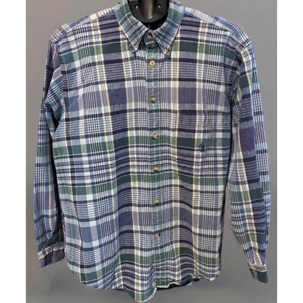 Nautica Shirt Mens L Blue Plaid Button Down Heavy Cotton Canvas Preppy School